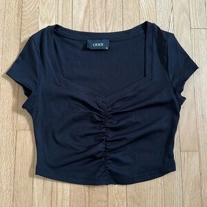5 for $25 // Cider ruched black ribbed v-neck crop top medium